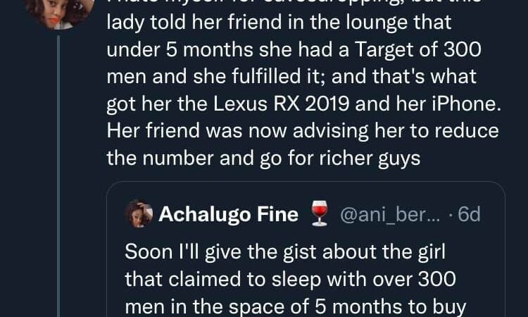 Twitter User Shares Story Of How A Lady Slept With 300 Men To Acquire SUV And iPhone 12 In 5 Months